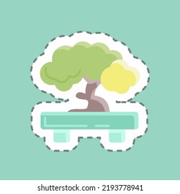 Aufkleber-Linie Schnitt Bonsai. geeignet für japanische Symbole. einfaches Design bearbeitbar. Designvorlage, Vektor. einfache Abbildung