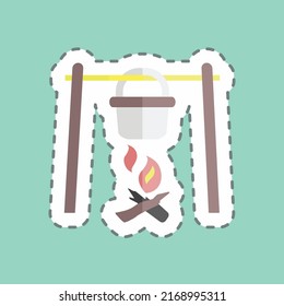 Sticker line cut Camp Fire. suitable for Wild West symbol. simple design editable. design template vector. simple symbol illustration