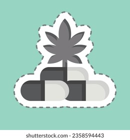 Cápsulas CBD de corte de línea adhesiva. relacionado con el símbolo de cannabis. diseño simple editable. ilustración simple