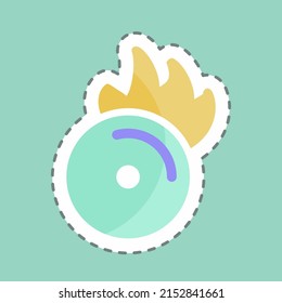 Sticker line cut CD on Fire. suitable for music symbol. color mate style. simple design editable. design template vector. simple symbol illustration