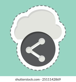 Pegatina línea de corte Cloud Compartir. relacionado con el símbolo de red. ilustración simple