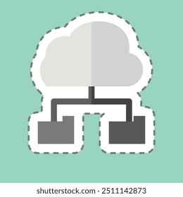 Aufkleber Linie geschnitten Cloud Storage. in Bezug auf das Netzwerksymbol. einfache Abbildung
