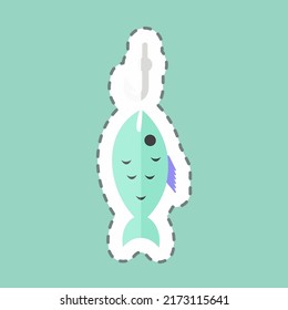 Sticker line cut Fish Caught. suitable for Sea symbol. simple design editable. design template vector. simple symbol illustration