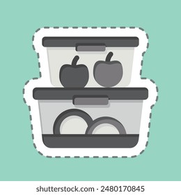 Sticker line cut Food Container. related to Kitchen Tool symbol. simple design illustration