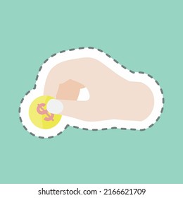 Sticker line cut Holding Coin. suitable for Hand Actions symbol. simple design editable. design template vector. simple symbol illustration