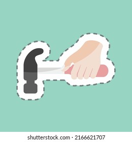 Sticker line cut Holding Hammer. suitable for Hand Actions symbol. simple design editable. design template vector. simple symbol illustration