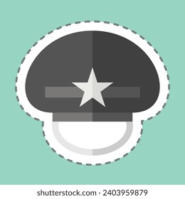 Sticker line cut Military Cap. related to Hat symbol. simple design editable. simple illustration