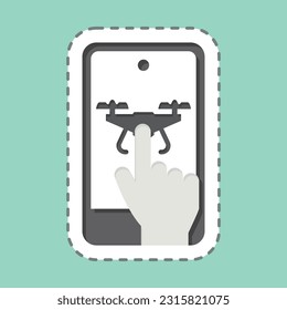 Sticker line cut Mobile App. related to Drone symbol. simple design editable. simple illustration