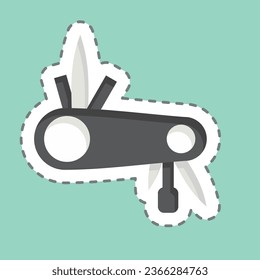 Aufkleber Linie Schnitt Multitool verwandt mit Fahrradsymbol. einfaches Design bearbeitbar. einfache Abbildung