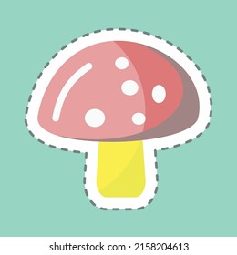 Aufkleber Linie schneiden Pilz. geeignet für das Symbol Obst und Gemüse. einfaches Design bearbeitbar. Designvorlage, Vektor. einfache Symbolillustration