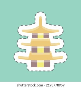 Sticker line cut Pagoda. suitable for Japanese symbol. simple design editable. design template vector. simple illustration