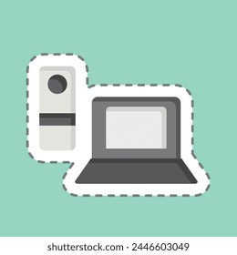 Aufkleber Linie Schnitt Remote Working. in Bezug auf Remote Working Symbol. Einfache Design-Illustration