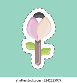 Línea de pegatina cortada Rose 2. relacionado con el símbolo Flora. ilustración simple. planta. Roble. hoja. 4.º rosa