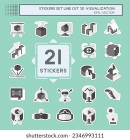 Sticker line cut Set 3D Visualization. related to 3D Visualization symbol. simple design editable. simple illustration