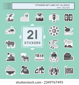 Sticker line cut Set Alaska. related to Education symbol. simple design editable. simple illustration