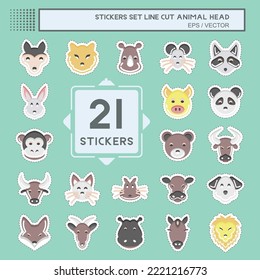 Sticker line cut Set Animal Head. related to Animal Head symbol. simple design editable. simple illustration. cute. education
