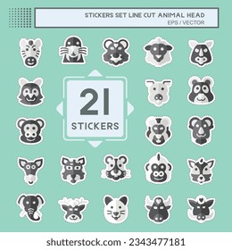 Sticker line cut Set Animal Head. related to Animal symbol. simple design editable. simple illustration
