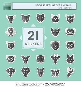 Sticker line cut Set Animals. related to Animals symbol. simple design editable