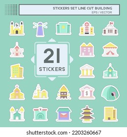 Sticker line cut Set Building. suitable for education symbol. simple design editable. design template vector. simple illustration