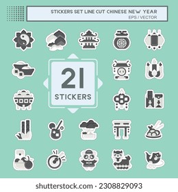 Sticker line cut Set Chinese New Year. related to Education symbol. simple design editable