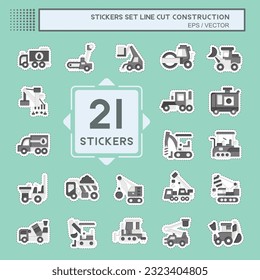 Sticker line cut Set Construction Vehicles. related to Construction Machinery symbol. simple design editable. simple illustration