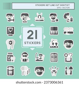Sticker line cut Set Dentist. related to Medice symbol. simple design editable. simple illustration