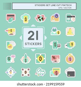 Sticker line cut Set Fintech. suitable for education symbol. simple design editable. design template vector. simple illustration