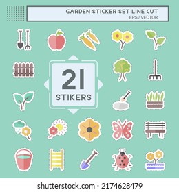 Sticker line cut Set Garden. suitable for garden symbol. simple design editable. design template vector. simple symbol illustration