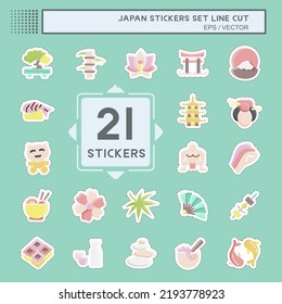 Sticker line cut Set Japan. suitable for Japanese symbol. simple design editable. design template vector. simple illustration