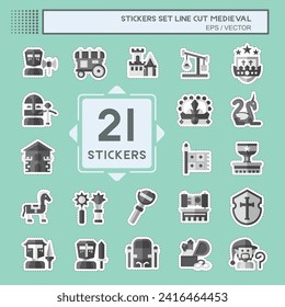 Sticker line cut Set Medieval. related to War Era symbol. simple design editable. simple illustration