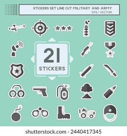 Sticker line cut Set Military And Army. related to War symbol. simple design illustration