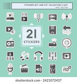Sticker line cut Set Podcast. related to Music symbol. simple design editable. simple illustration