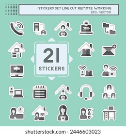 Sticker line cut Set Remote Working. related to Technology symbol. simple design illustration