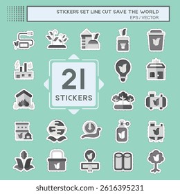 Sticker line cut Set Save the World. related to Education symbol. editable