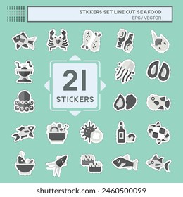 Sticker line cut Set Seafood. related to Holiday symbol. simple design illustration