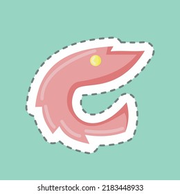 Aufkleber-Linie schneiden Shrimps. geeignet für Fleisch. einfaches Design bearbeitbar. Designvorlage, Vektor. einfache Abbildung