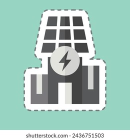 Sticker line cut Solar Powered Building. related to Solar Panel symbol. simple design illustration.