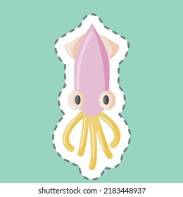 Sticker line cut Squid. suitable for Meat. simple design editable. design template vector. simple illustration