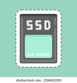 Sticker line cut SSD. suitable for Computer Components symbol. simple design editable. design template vector. simple illustration