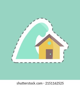 Sticker line cut Storm Hitting House. suitable for disasters symbol. color mate style. simple design editable. design template vector. simple symbol illustration