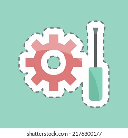 Aufkleber Linie schneiden Technische Dienste. geeignet für digitale Web-Symbole. einfaches Design bearbeitbar. Designvorlage, Vektor. einfache Symbolillustration