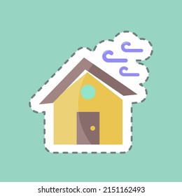 Sticker line cut Winds Hitting House. suitable for disasters symbol. color mate style. simple design editable. design template vector. simple symbol illustration