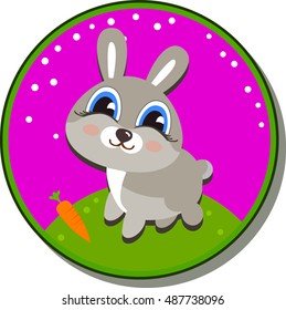 Sticker Little rabbit with carrot. Vector illustration on white background