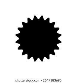 Emblema da etiqueta do logotipo do adesivo. Forma do rótulo para design de crachá, oferta de venda, marca de produto original, elemento de marca. Silhueta de Círculo Escalopado Preto. Ilustração de vetor.