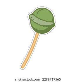 Sticker with lollipop. Cartoon vector color illustration.