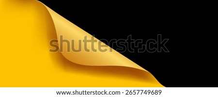 Sticker with loose corners isolated on a black background. Vector yellow blank paper banner or square folded label. Vector illustration.