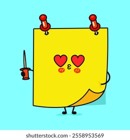 Sticker in love character. Vector hand drawn cartoon kawaii character illustration icon. Isolated on blue background. Happy Posted notes character concept