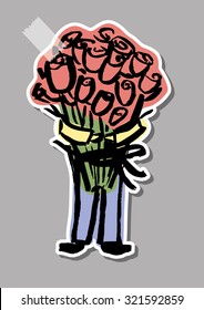 Sticker with lovely man and roses