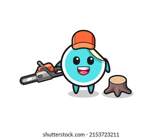sticker lumberjack character holding a chainsaw , cute design