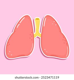 Sticker Lungs character. Vector hand drawn cartoon kawaii character illustration icon. Isolated on pink background. Lungs character concept